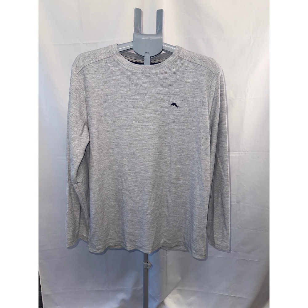 Tommy Bahama Mens Gray Waffle Knit Long Sleeve Crewneck Marlin Logo Shirt Size M